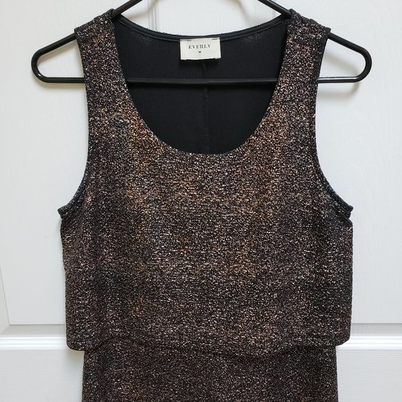 Everly M Black with Metallic Sparkle Layered Look Sleeveless Dress - Picture 3 of 11